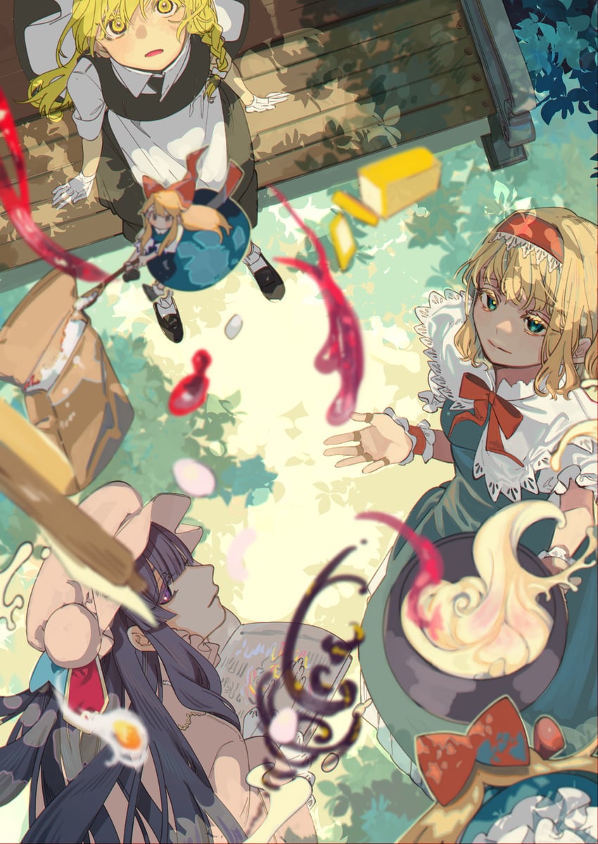 kirisame marisa, alice margatroid, patchouli knowledge, and shanghai doll (touhou) drawn by shi_chimi