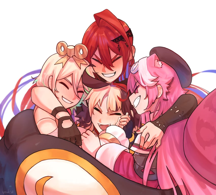 raora panthera, gigi murin, cecilia immergreen, and elizabeth rose bloodflame (hololive and 1 more) drawn by weewle31