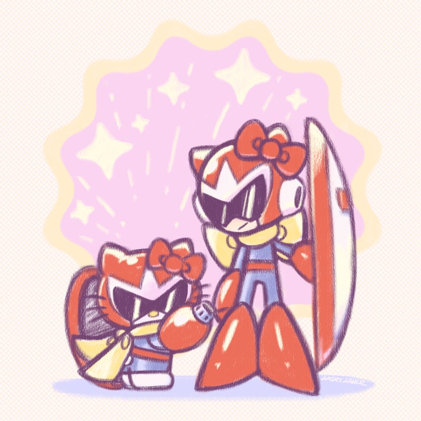 hello kitty and proto man (sanrio and 2 more) drawn by laser-lance