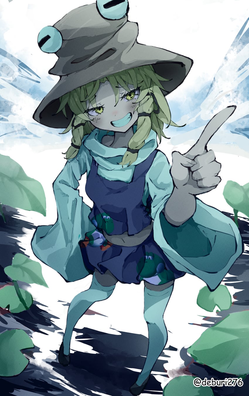 moriya suwako, yoshi, and baby fat (touhou and 2 more) drawn by deburi276