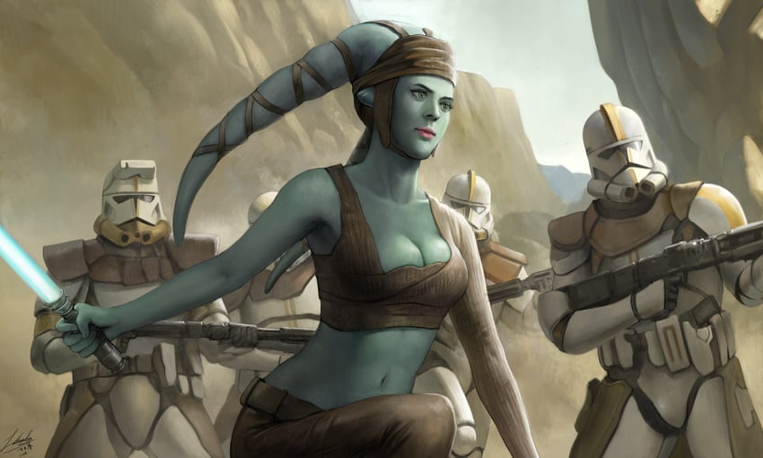 aayla secura and commander bly (star wars) drawn by jiwon_kim