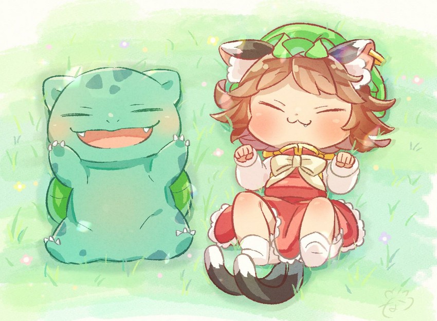 chen and bulbasaur (touhou and 1 more) drawn by ibaraki_natou