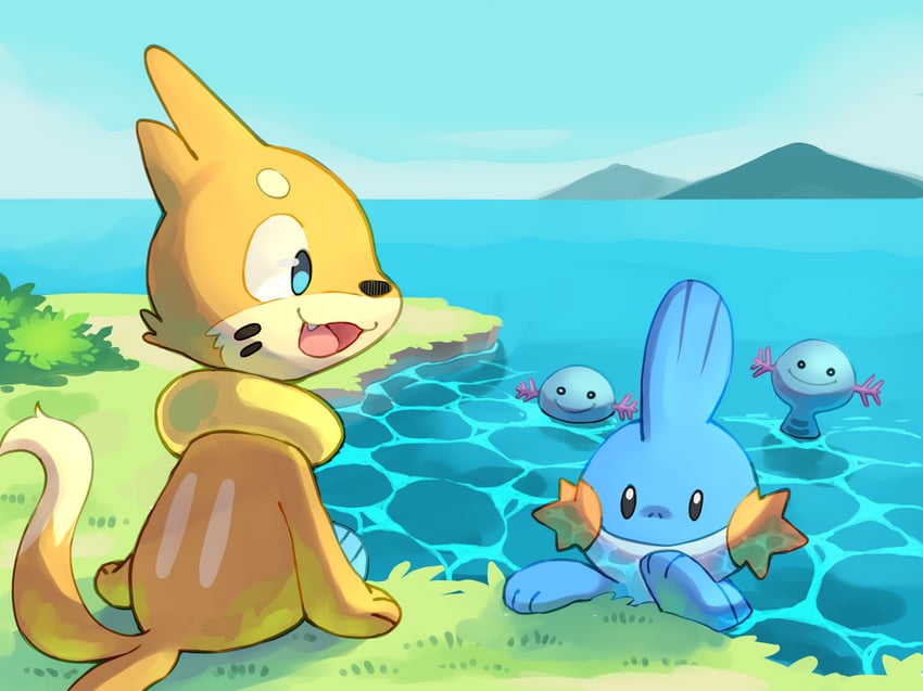 mudkip, wooper, and buizel (pokemon) drawn by wile-z-kitsune