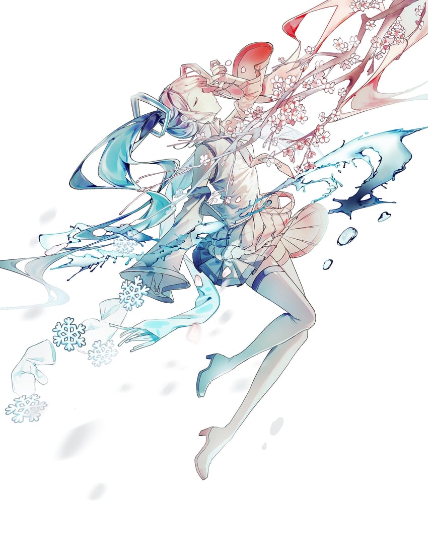 hatsune miku, yuki miku, and sakura miku (vocaloid) drawn by fei_(pixiv_35726758)