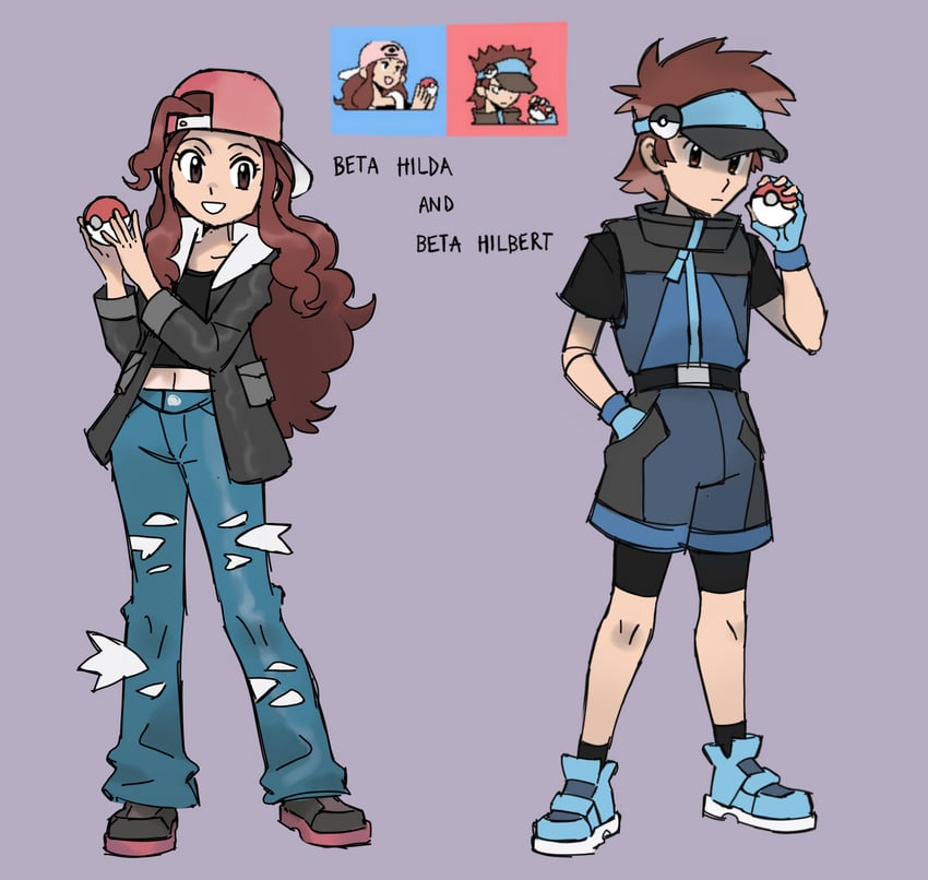 hilda and hilbert (pokemon and 1 more) drawn by skipppppy