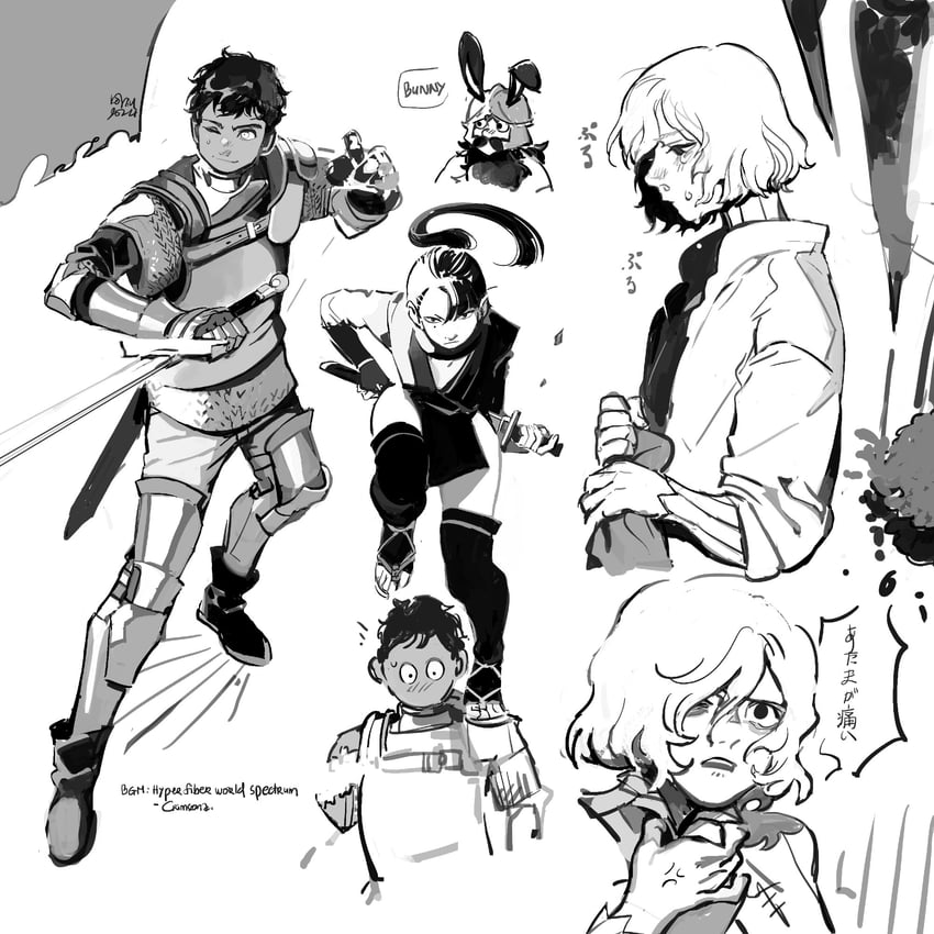 falin touden, senshi, mithrun, kabru, and hien (dungeon meshi) drawn by kohiu