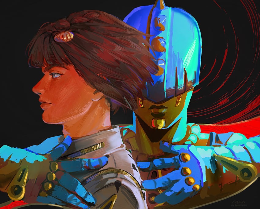 bruno bucciarati and sticky fingers (jojo no kimyou na bouken and 1 more) drawn by uu0000322