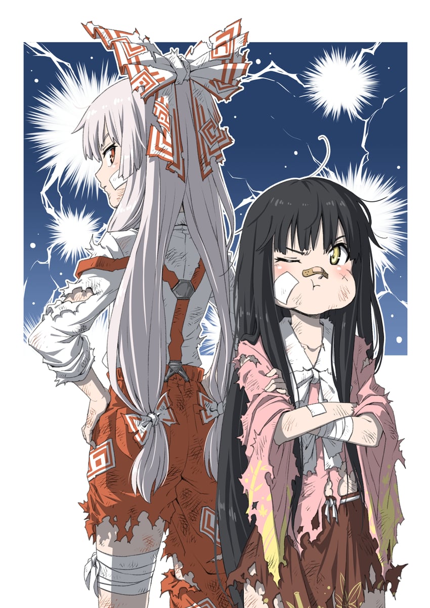 fujiwara no mokou and houraisan kaguya (touhou) drawn by inuno_rakugaki