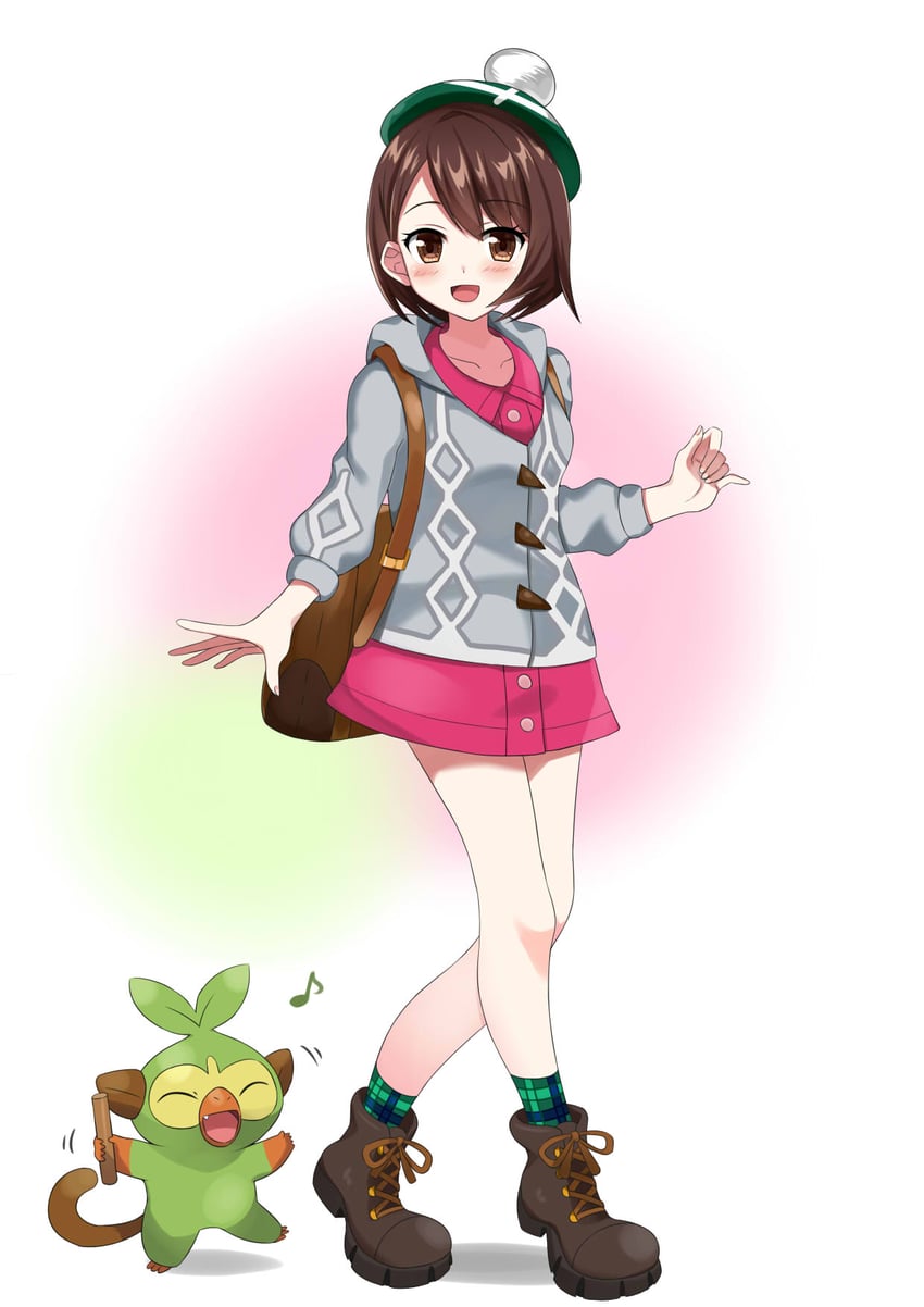 gloria and grookey (pokemon and 1 more) drawn by kuroko_(user_jtty5588)