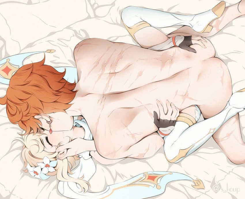 lumine and tartaglia (genshin impact) drawn by shailo