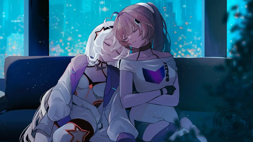 kiana kaslana and raiden mei (honkai and 1 more) drawn by mofumanju