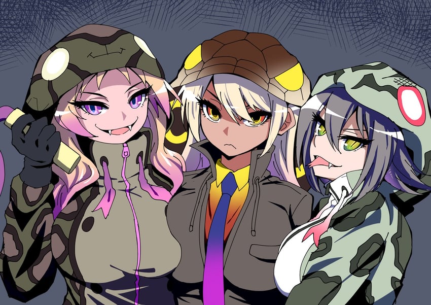 king cobra, african rock python, and okinawa habu (kemono friends) drawn by mamiyama