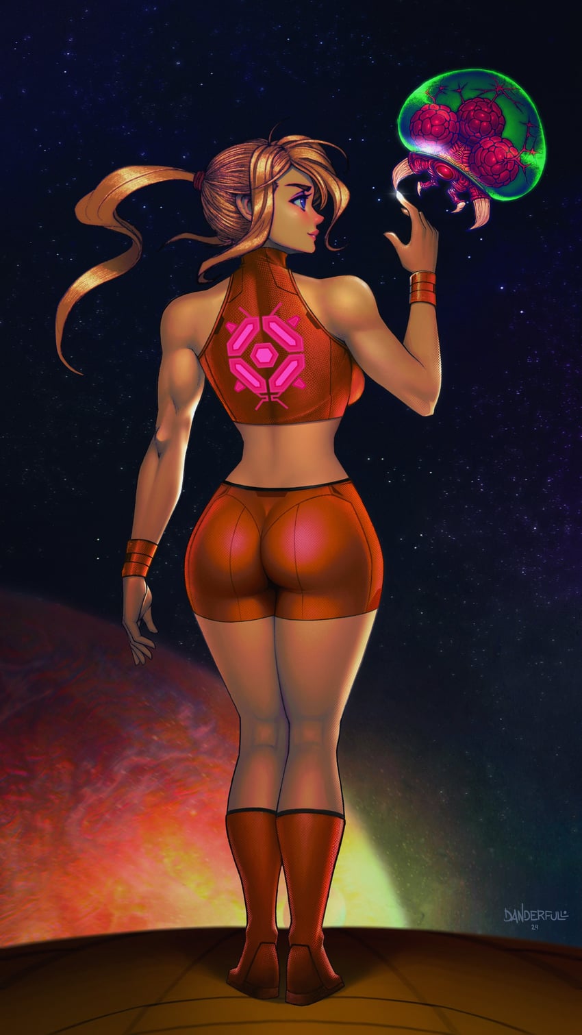 samus aran, metroid, and metroid larva (metroid and 1 more) drawn by danderfull