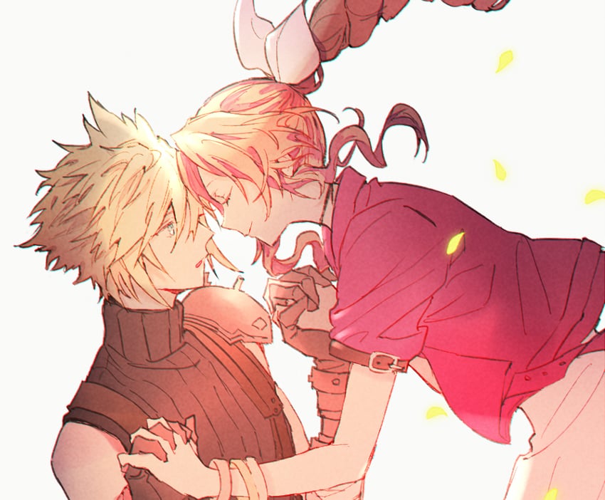 cloud strife and aerith gainsborough (final fantasy and 2 more) drawn by hageee