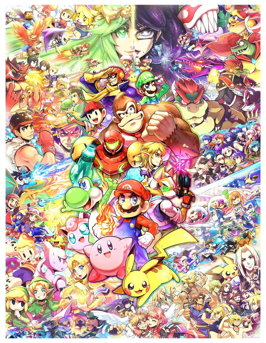 link, inkling player character, pikachu, princess zelda, inkling girl, and 111 more (pokemon and 67 more) drawn by quas-quas