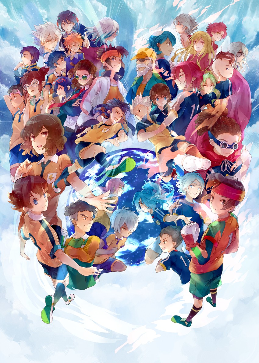 kirino ranmaru, shindou takuto, kazemaru ichirouta, afuro terumi, matsukaze tenma, and 25 more (inazuma eleven go and 1 more) drawn by komkomx