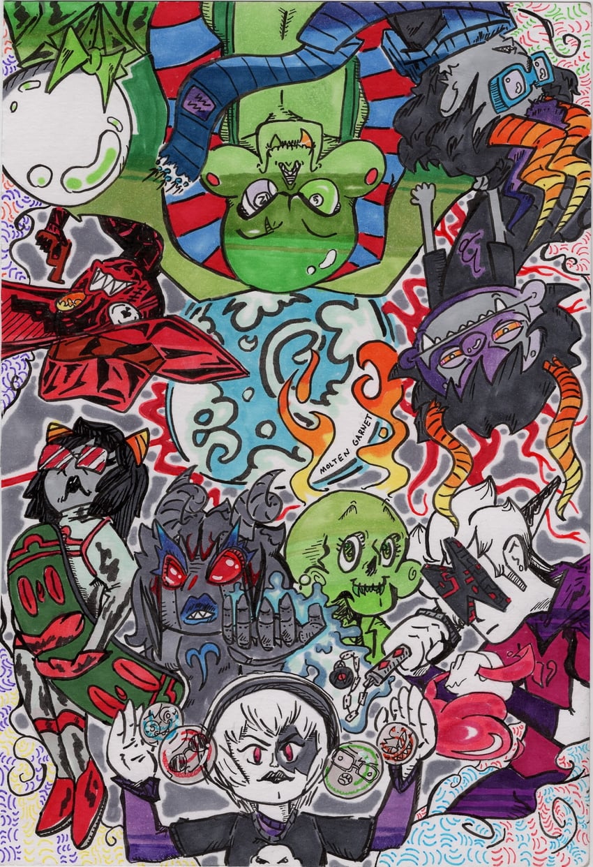 rose lalonde, dave strider, john egbert, dirk strider, eridan ampora, and 9 more (homestuck) drawn by molten_garnet