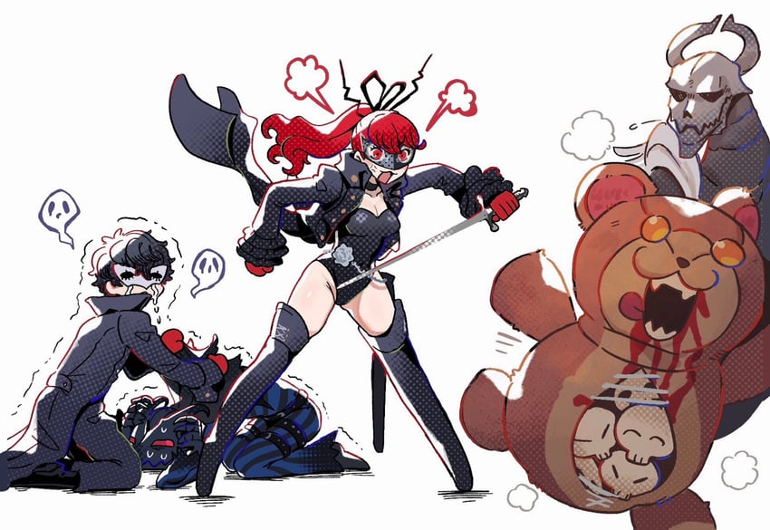 amamiya ren, yoshizawa kasumi, akechi gorou, violet, black mask, and 2 more (persona and 2 more) drawn by game_43ice