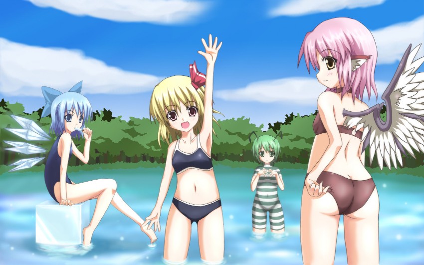 cirno, rumia, mystia lorelei, and wriggle nightbug (touhou) drawn by sakai_(pixiv)