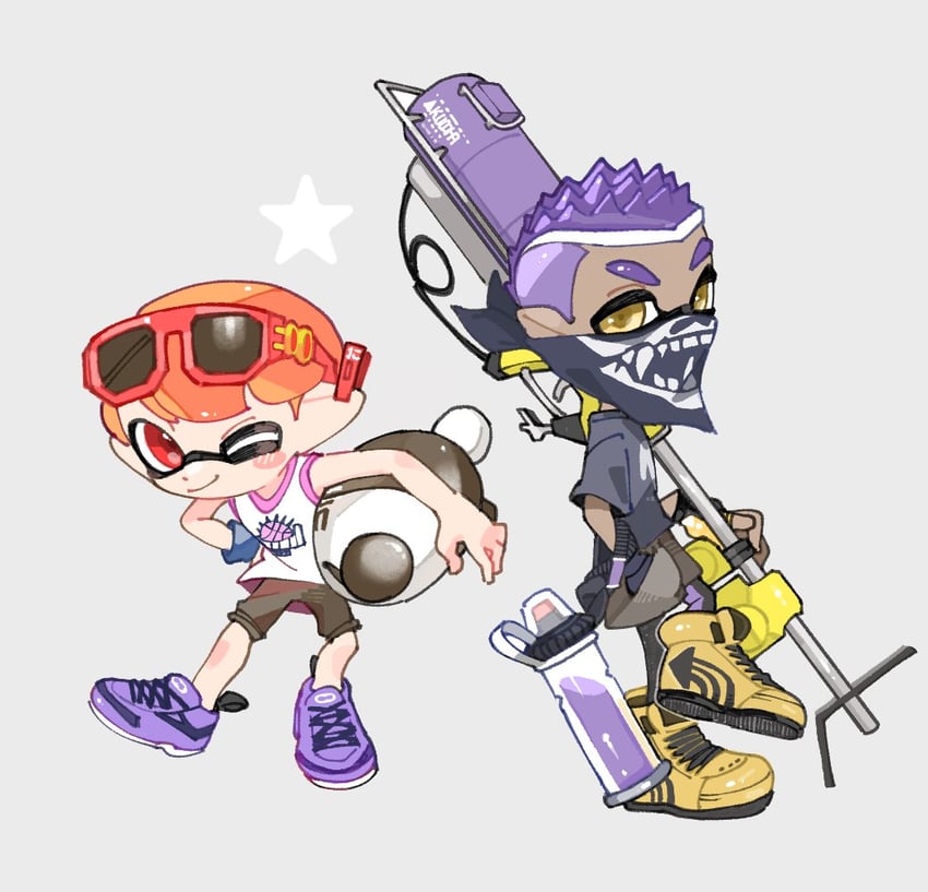 inkling player character and inkling boy (splatoon and 1 more) drawn by spl8ya