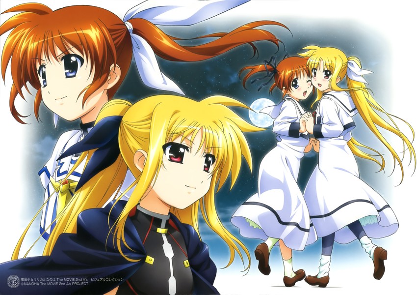 fate testarossa and takamachi nanoha (lyrical nanoha and 3 more) drawn by okuda_yasuhiro