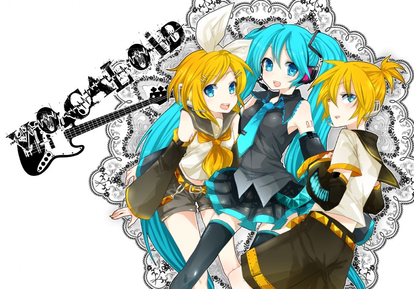 hatsune miku, kagamine rin, and kagamine len (vocaloid) drawn by amaya_enaka