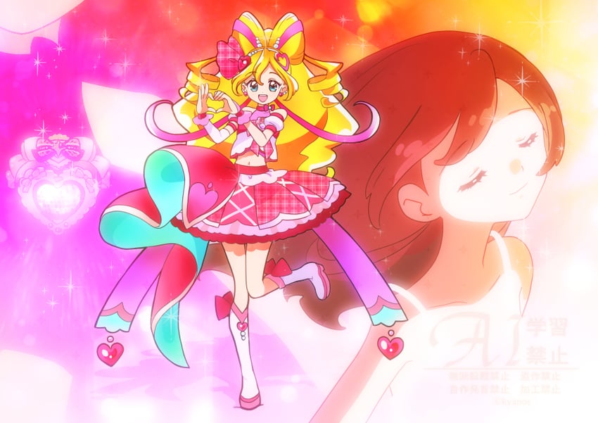 sakura uta and cure idol (precure and 1 more) drawn by kyanos_(b_0000ff)