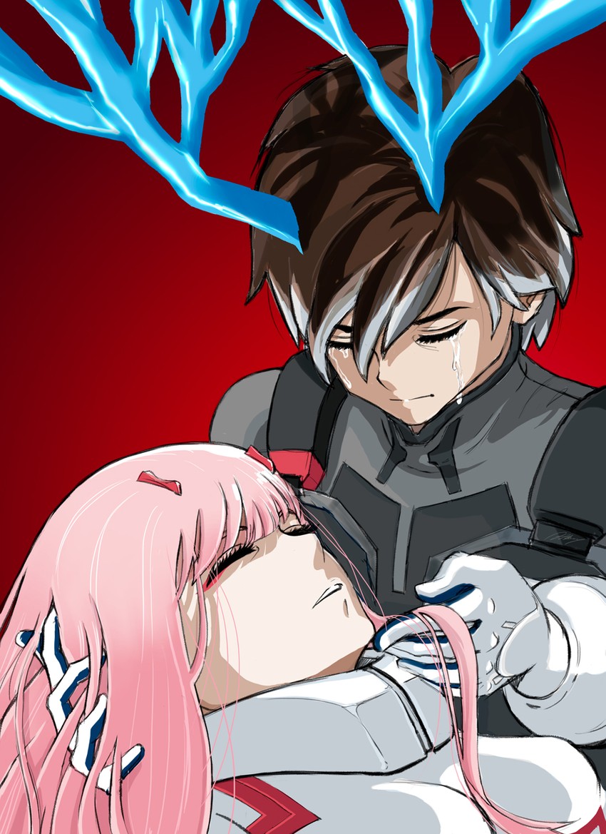zero two and hiro (darling in the franxx) drawn by albyee