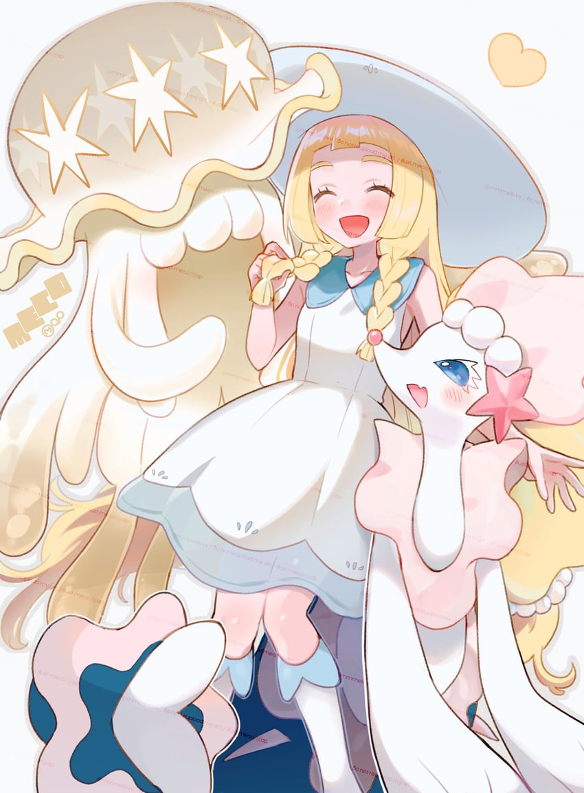 primarina, nihilego, and lillie (pokemon and 2 more) drawn by abe_(kumayu)