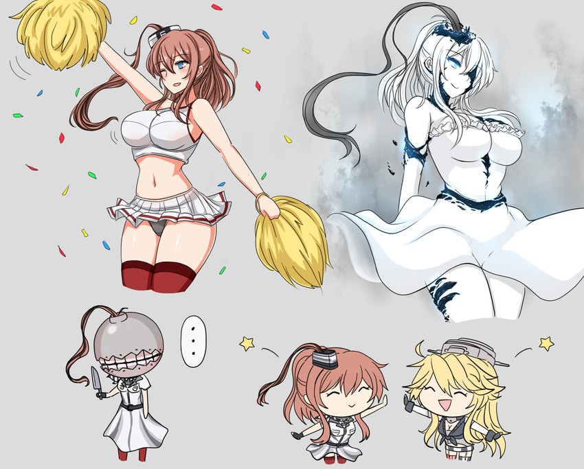 iowa, saratoga, saratoga mk ii, floating fortress, and abyssal jellyfish princess (kantai collection) drawn by e-kichi