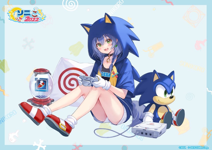 inugami korone and sonic the hedgehog (hololive and 2 more) drawn by fukahire_(ruinon)