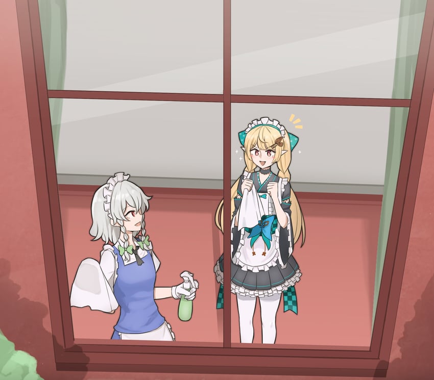 izayoi sakuya and pomu rainpuff (touhou and 2 more) drawn by mata_(matasoup)