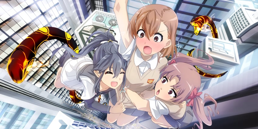 misaka mikoto, shirai kuroko, yamashiro yui, and aratama (toaru majutsu no index and 2 more) drawn by mashitono_desu