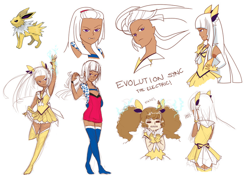 eevee, jolteon, beauty, hanakawa ran, and ciel leclair (original and 2 more) drawn by loony_bear