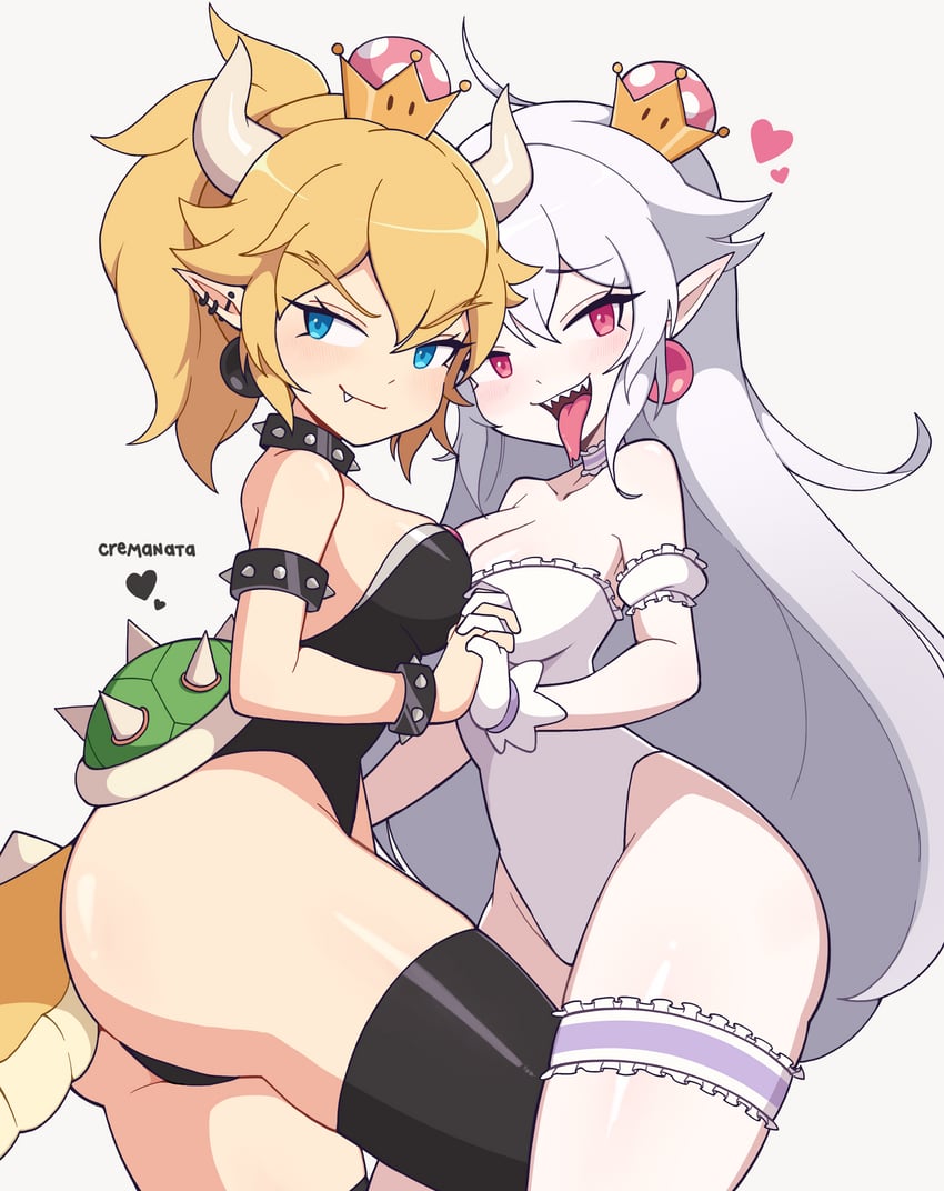 bowsette and princess king boo (mario and 2 more) drawn by cremanata