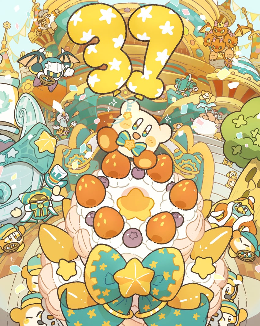 kirby, meta knight, waddle dee, king dedede, magolor, and 6 more (kirby and 1 more) drawn by harukui