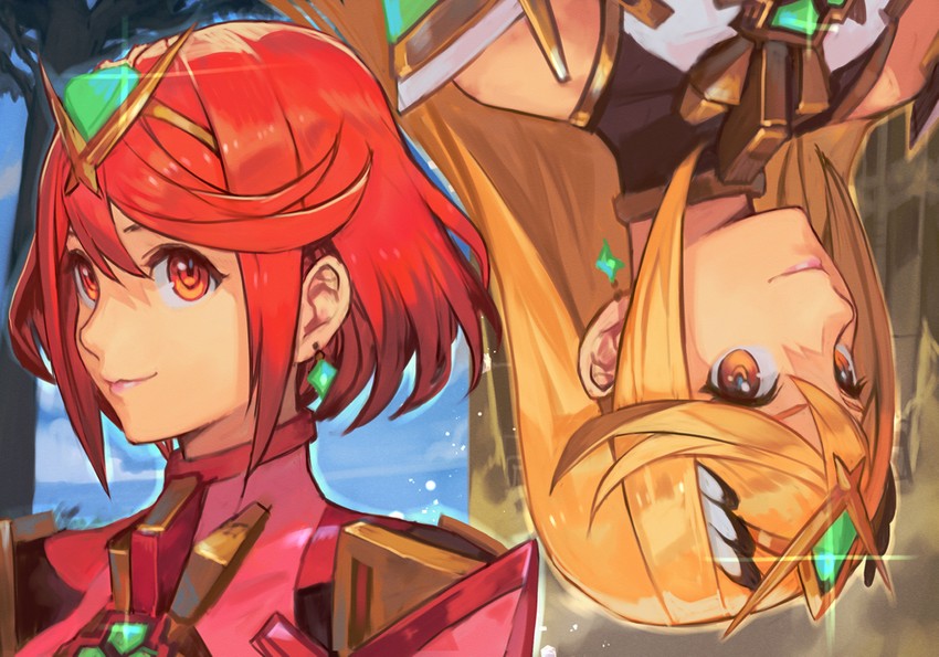 pyra and mythra (xenoblade chronicles and 2 more) drawn by hungry_clicker