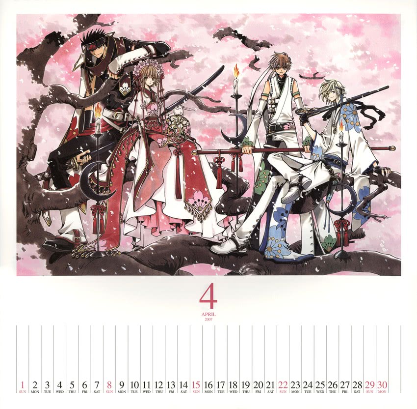 sakura hime, xiaolang, fai d. flowright, and kurogane (tsubasa chronicle) drawn by clamp_(circle)