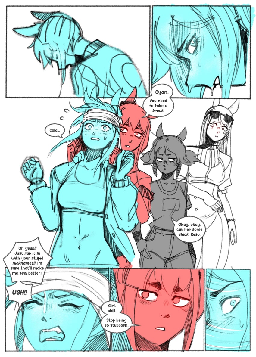 cyan, superstitional realism, resolute mind afternoon, and downtown skybox (horse race tests) drawn by purringjello