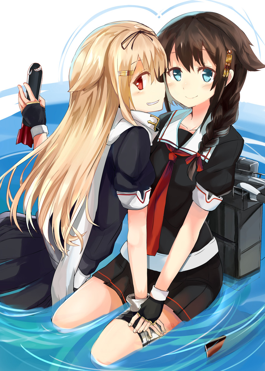 shigure, yuudachi, shigure kai ni, and yuudachi kai ni (kantai collection) drawn by yoshizawa_tsubaki