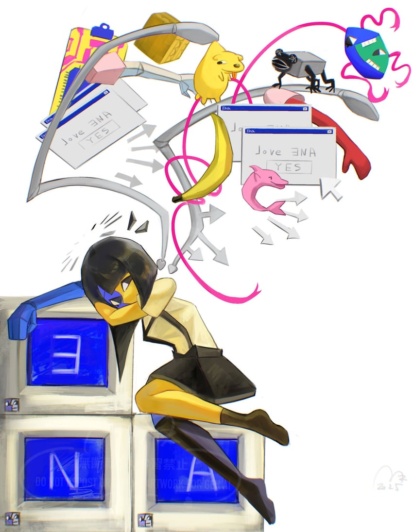 ena, hourglass dog, mask, phindoll, and brick frog (ena and 1 more) drawn by usagimarumei