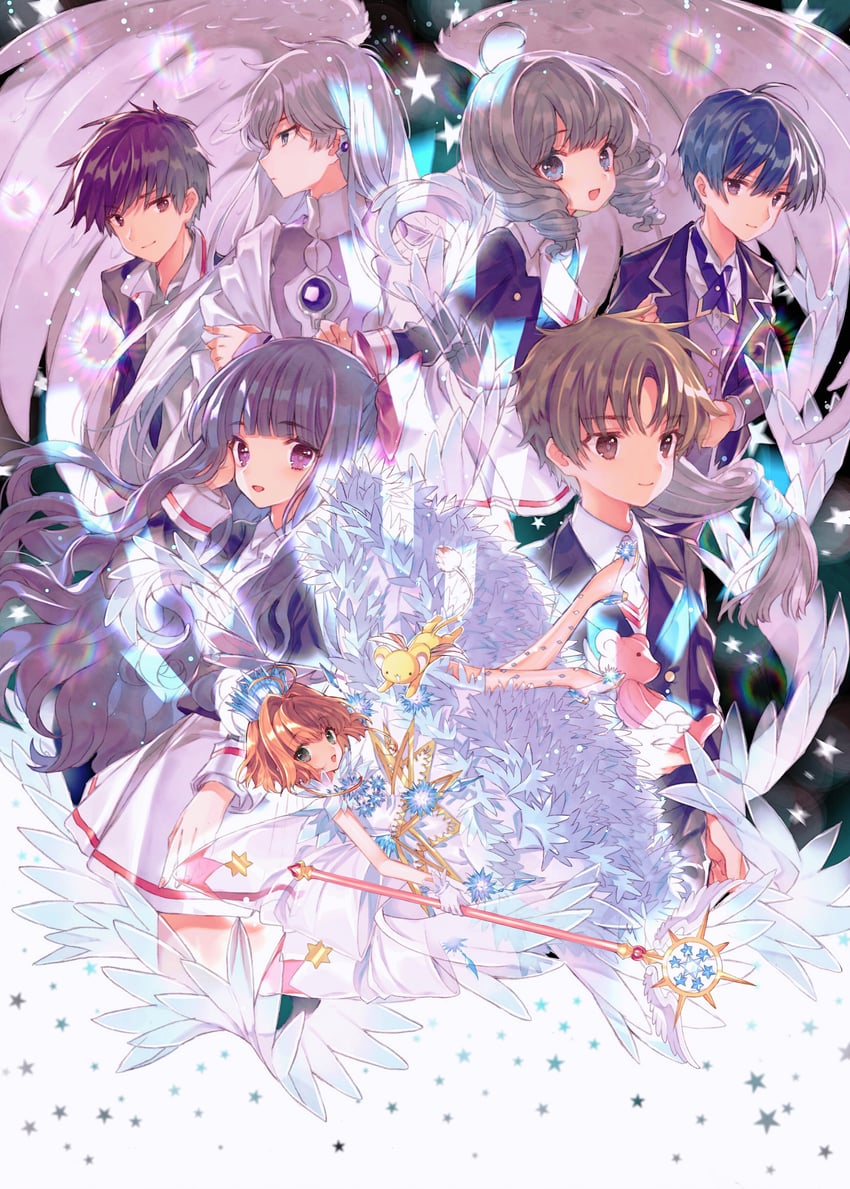 kinomoto sakura, kero, daidouji tomoyo, li syaoran, kinomoto touya, and 3 more (cardcaptor sakura and 1 more) drawn by yasiromann