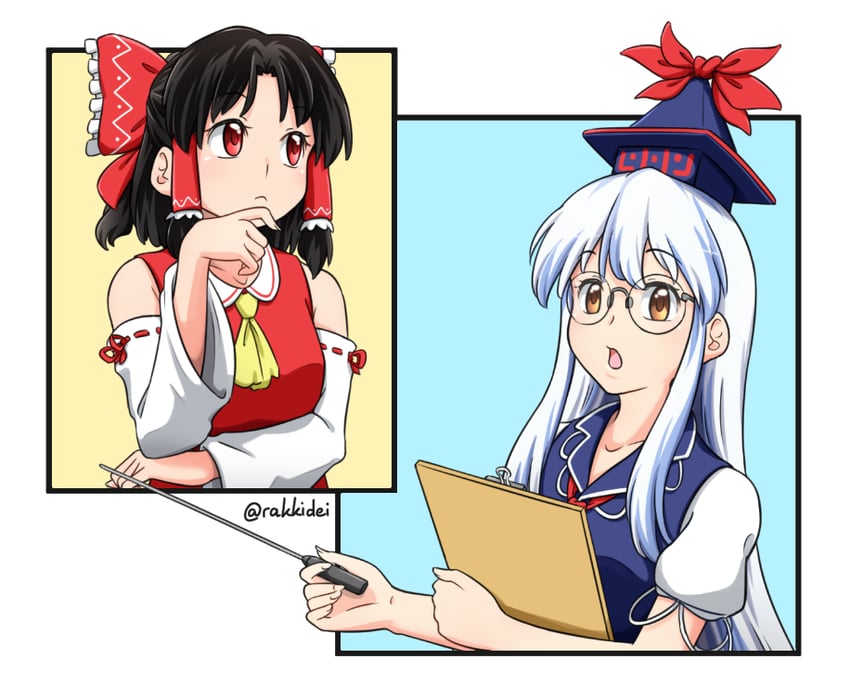 hakurei reimu and kamishirasawa keine (touhou) drawn by rakkidei