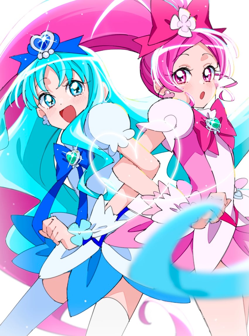 kurumi erika, hanasaki tsubomi, cure marine, and cure blossom (precure and 1 more) drawn by shirako_love