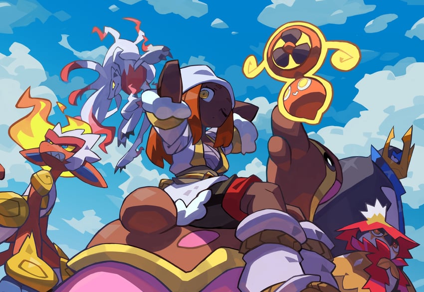 rotom, akari, hisuian zoroark, empoleon, infernape, and 2 more (pokemon and 1 more) drawn by niking