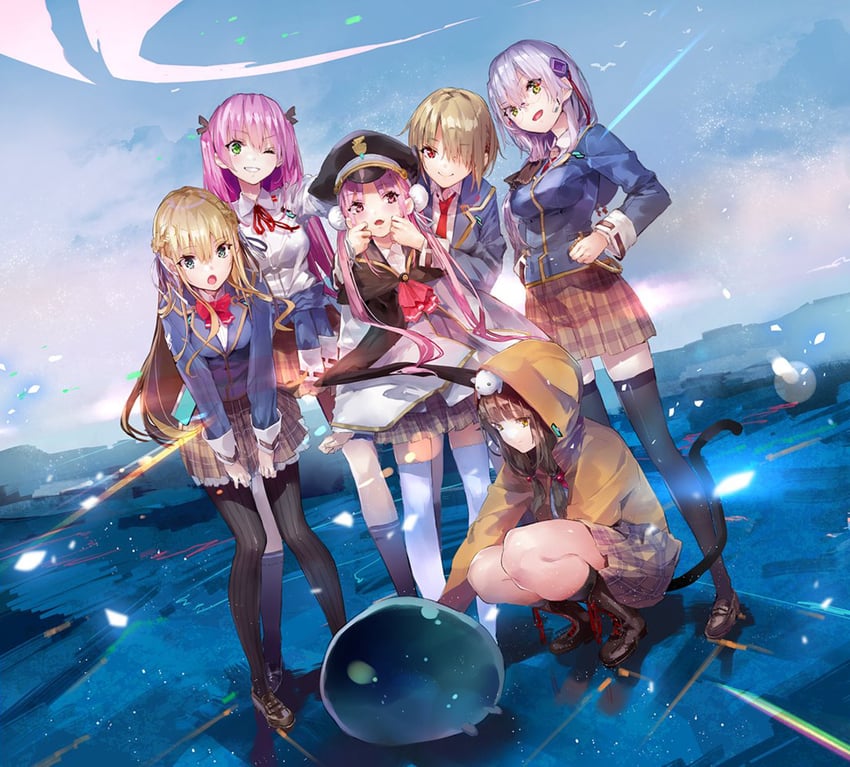 kayamori ruka, izumi yuki, asakura karen, toujou tsukasa, aikawa megumi, and 1 more (heaven burns red) drawn by yuugen