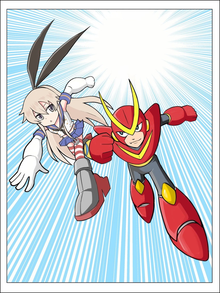 shimakaze and quick man (kantai collection and 2 more) drawn by inoue_kousei