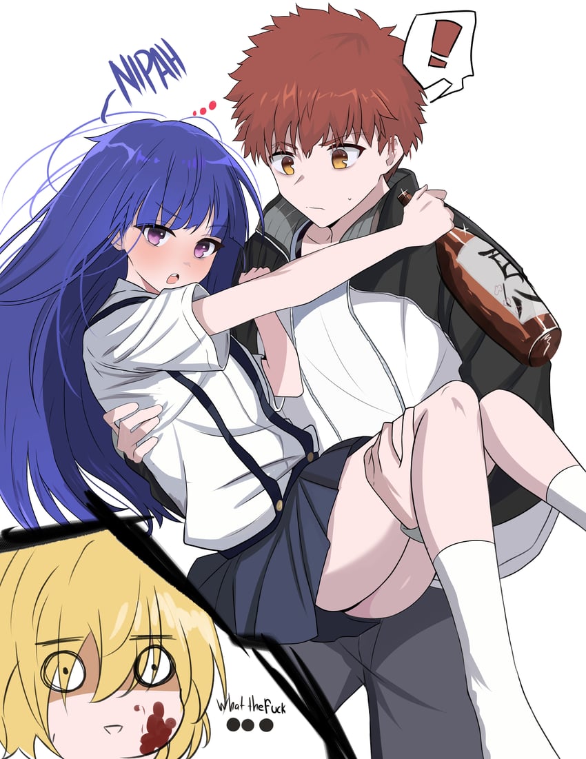 emiya shirou, furude rika, and houjou satoko (fate and 2 more) drawn by shokobr
