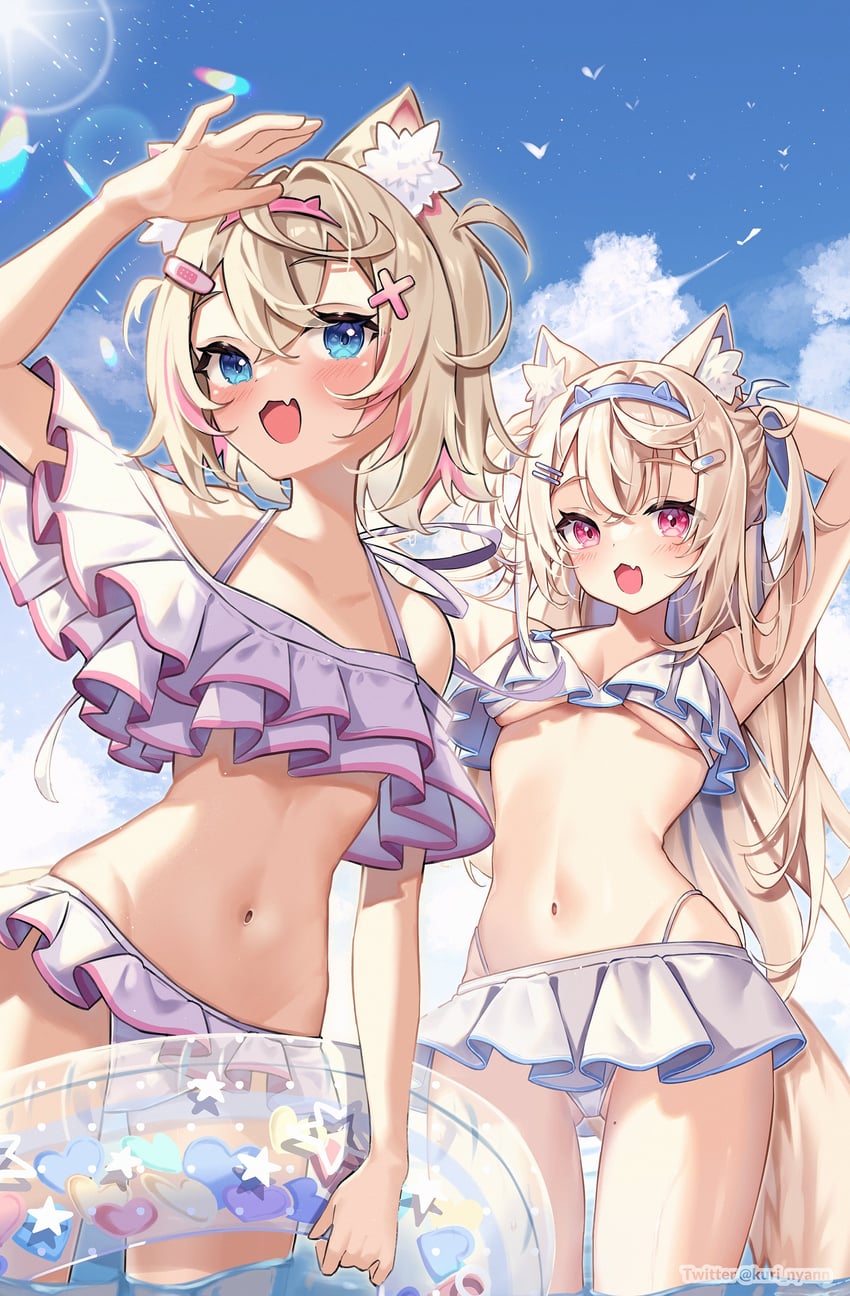 fuwawa abyssgard and mococo abyssgard (hololive and 1 more) drawn by kuri_(animejpholic)