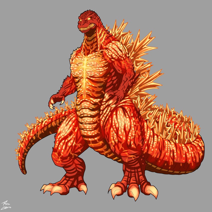 godzilla and burning godzilla (godzilla and 1 more) drawn by phil-cho